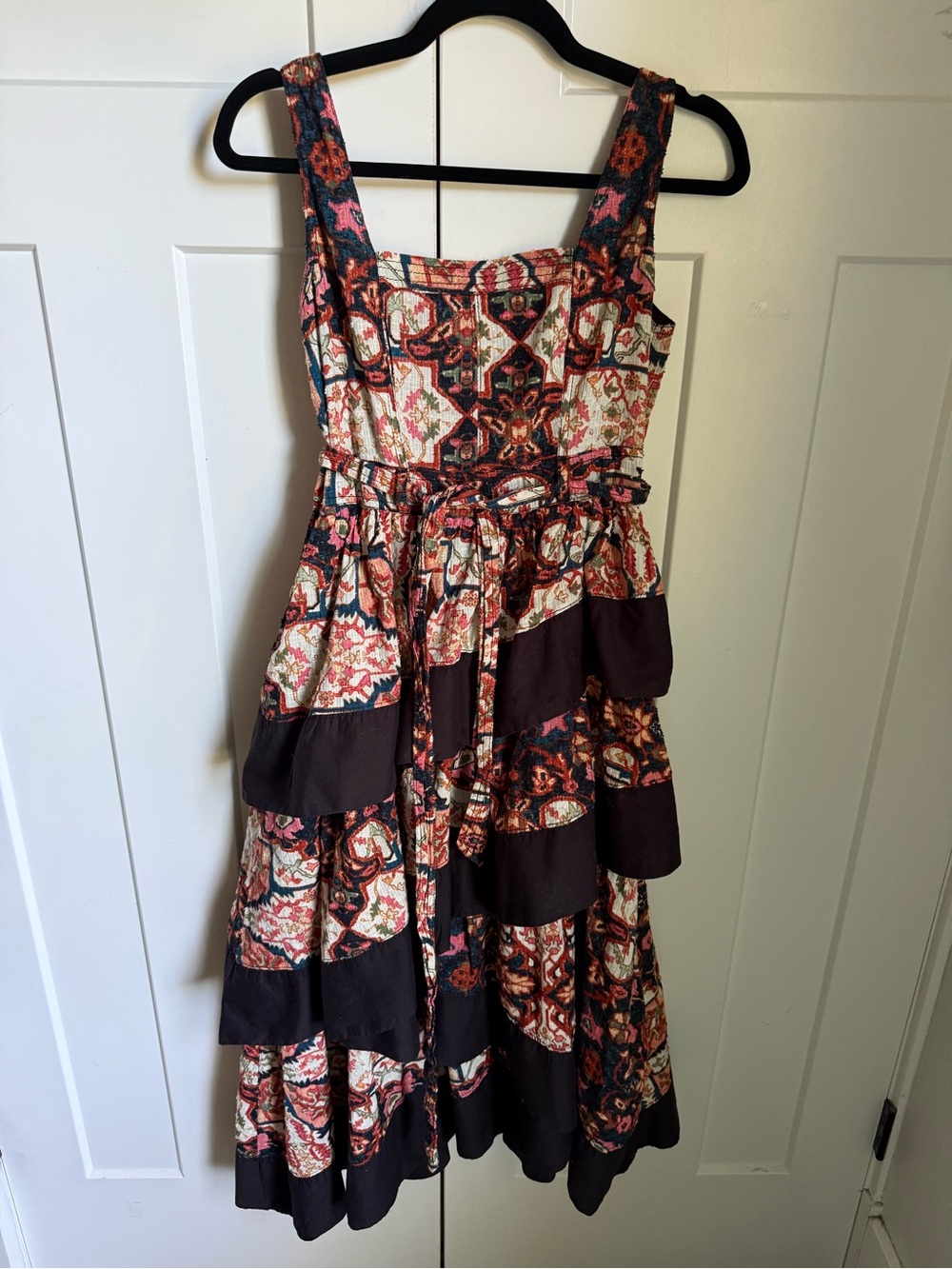 Anthropologie Square-Neck Printed Tiered Midi Dress with tiered skirt, M. - Picture 5 of 11